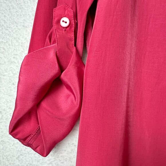 2/$30 Chicos Pink Button Up Tunic Top Size M Roll Tab Office Classic Barbiecore - Picture 4 of 9